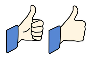 グッドジョブのハンドサインイラスト。「いいね」や肯定、賛成を意味する親指を立てたジェスチャー素材。