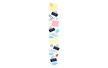 Obraz premium Vertical arrangement of stationery supplies on white background