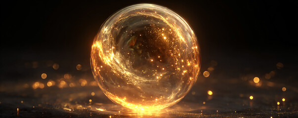Abstract Golden Swirl inside Glass Sphere with Motion Blur