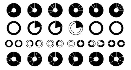 Black pie chart icons on transparent background