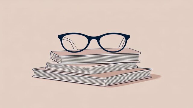 A stack of books sits on a table with a pair of glasses placed on top. This setup highlights the role of reading in everyday life. Books and glasses are essential tools