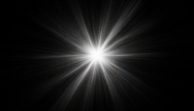 bright white light lens flare effect on black background abstract starburst overlay for design glowing sunbeam with rays