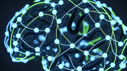 Neural Network Concept: Abstract Digital Brain with Interconnected Nodes for AI and Technology