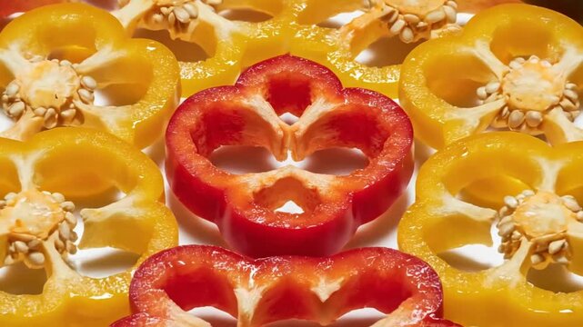 Vibrant Pepper Slices Arranged Creatively For Visual Appeal and Culinary Presentation Ideas