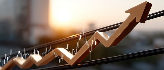 Growth seen in stock market trends with electric power lines during sunset showing signs of economic improvement