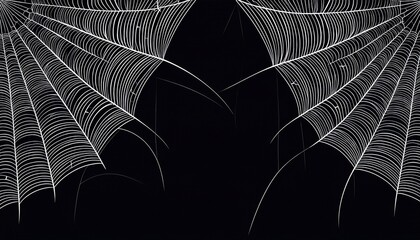 black background with white spider webs hanging from the left and right sides of the screen the webs are thin and long generative ai
