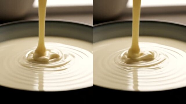 Milk Pouring into Bowl Creating Ripples.