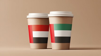 Coffee cups with UAE flag design, minimal composition