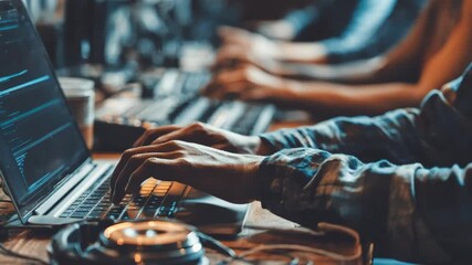 Medium shot of a team evaluating various music licensing solutions to optimize rights management for creative content.