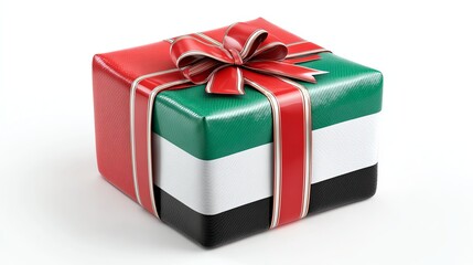 Gift box wrapped in UAE National Day colors, isolated