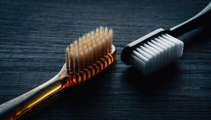 Minimalist Toothbrush Composition with Golden and White Bristles on Dark Background