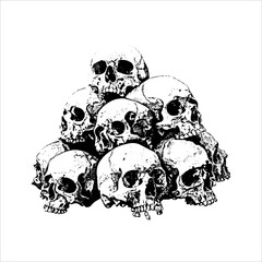 Stacked Human Skulls Vintage Illustration