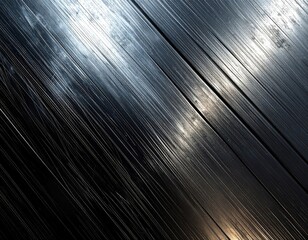 Shiny Dark Wood Planks with Reflected Sky and Diagonal Texture Pattern