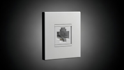 Modern RJ45 Ethernet network wall socket for high-speed internet and data connectivity on dark background.