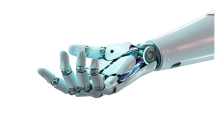 A detailed rendering of a futuristic robotic hand with intricate mechanical details showcasing advanced technology on transparent background high quality professional
