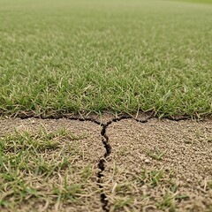 Dry cracked earth underneath lush green grass