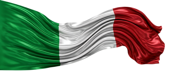 A vibrant and flowing depiction of the Italian flag showcasing its green white and red hues on transparent background high quality