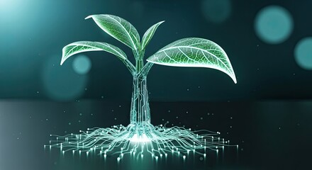 Circuit Board Plant Representing Artificial Intelligence Network Data Connectivity And Sustainable Future Technologies With Green Background And Bokeh Effect 200