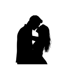 Lovers Hugging and Kissing Silhouette Vector Illustration