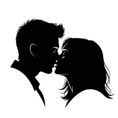 Young Couple Romantic Kiss Silhouette Vector Design