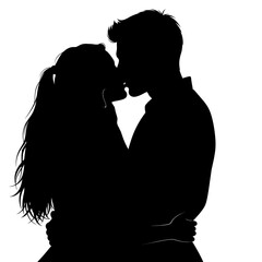 Romantic Hug and Kiss Couple Silhouette Illustration