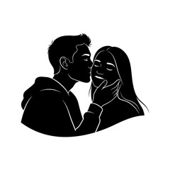 Sweet Cheek Kiss Couple Silhouette Vector Design
