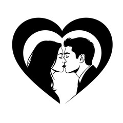 Man and Woman Kissing with Heart Shape Silhouette Illustration