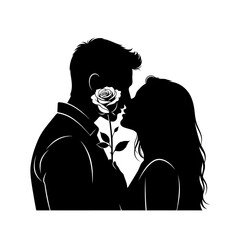 Romantic Couple Kissing with Rose Silhouette Vector Illustration