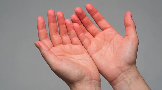 Raynaud&rsquo;s Phenomenon Hands Close Up, Fingertips Pale Bluish Then Returning to Natural Pink