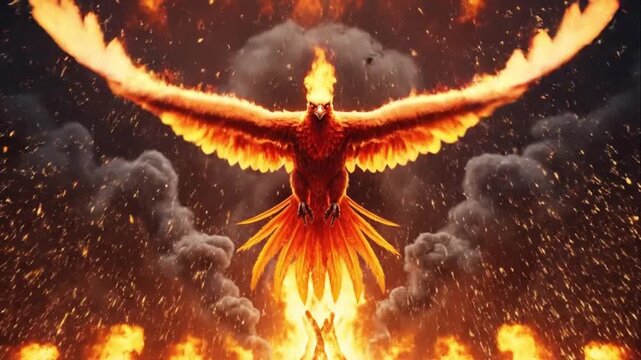 Fiery Phoenix Rising from Flames and Smoke Majestic Mythology Bird