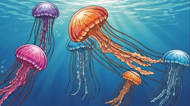Colorful Jellyfish Swimming Underwater Deep Sea Life