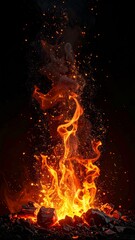 Fototapeta premium Fiery Upward Eruption of Orange Sparks and Smoke on Dark Background