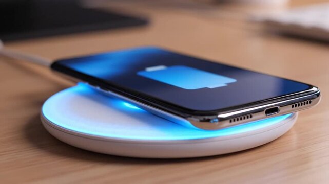 Smartphone Charging on Wireless Pad, Battery Indicator, Modern Technology