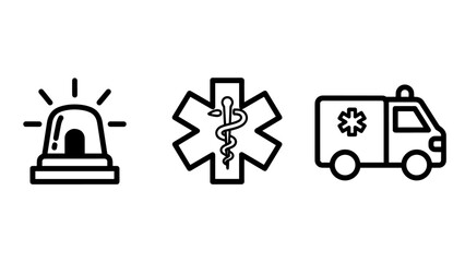 Emergency Service Icons: Siren, Star of Life, and Ambulance