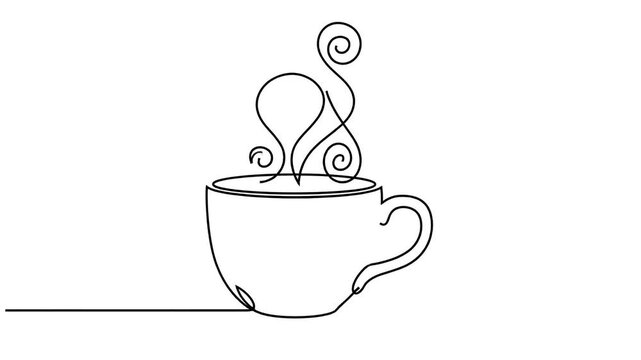 Minimalist Line Art Illustration of a Steaming Coffee Cup.