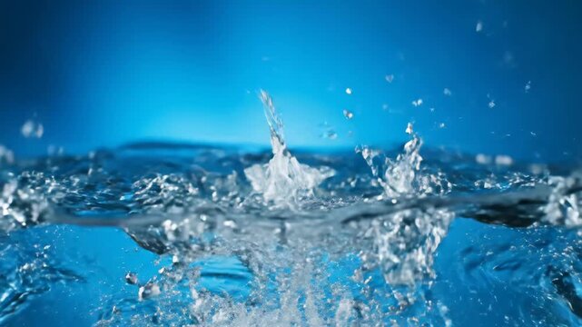 Water Surface with Bubbles - This close-up shot shows a water surface with multiple bubbles. The background is a solid blue color.