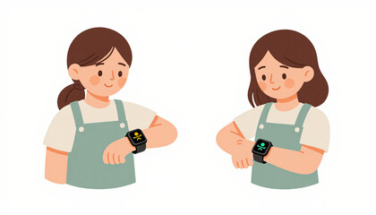 Fototapeta premium Girl using smartwatch fitness tracker flat illustration