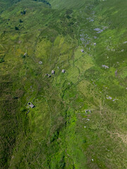 A group of ruined Pasiegan huts located near Yera. Vega de Pas Municipality. Pasiegan Valleys. Cantabria. Spain. Europe