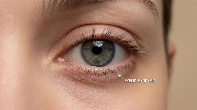 Eyelid Myokymia (Benign Eye Twitch) Close Up, Subtle Intermittent Lower Eyelid Twitching, Natural Blinking, Neutral Gaze