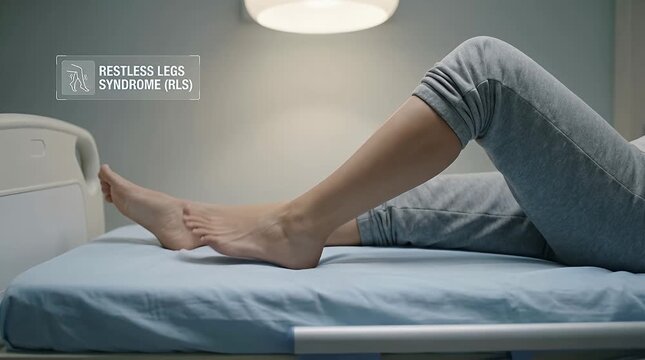 Restless Legs Syndrome Foot Flexing Loop, Lower Legs Resting on Bed, Subtle Repetitive Ankle Movement, Medical Educational Neurology Explainer Style