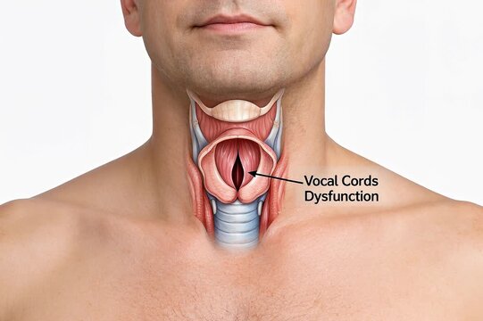Vocal Cord Dysfunction (Paradoxical Breathing) Calm Breathing Upper Torso and Neck, Subtle Neck Muscle Engagement, Medical Educational Pulmonology Explainer