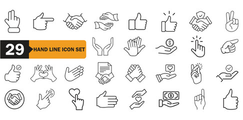 Hand Gesture line icons set in Simple Flat Outline Style isolated on a white background vector,
Hands icons for Business Partnership and Communication