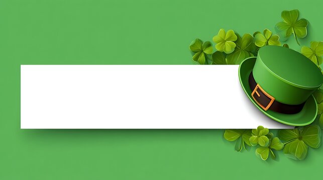 A festive green background with a leprechaun s hat and shamrock border