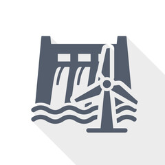 Hydroelectric dam and wind turbine icon representing mixed renewable energy sources.