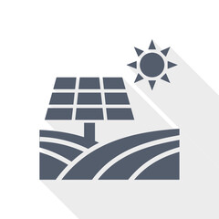 Solar energy icon with panels and sun representing renewable electricity generation.