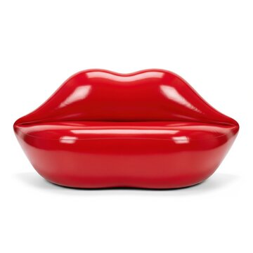Creative red sofa shaped like human lips isolated on white background for modern interior