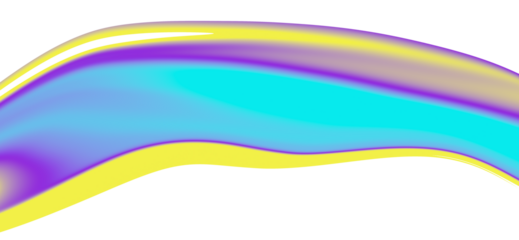 3D Wave. Glossy. Iridescent. An isolated PNG clip art on a transparent background of a smooth glossy cyan and purple 3D wave for premium technology or futuristic design projects.