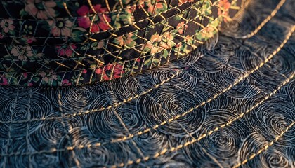 Stacked Traditional Vietnamese Conical Hats with Decorative Patterns