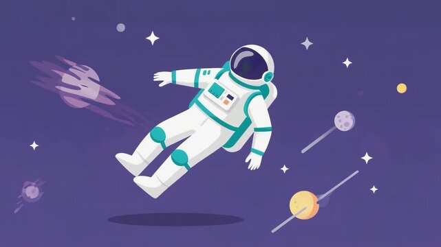 astronaut space fly stars flat illustration video animation