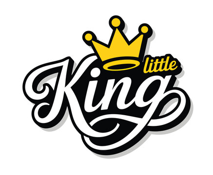 Stylized typographic design featuring the words little king with a golden crown